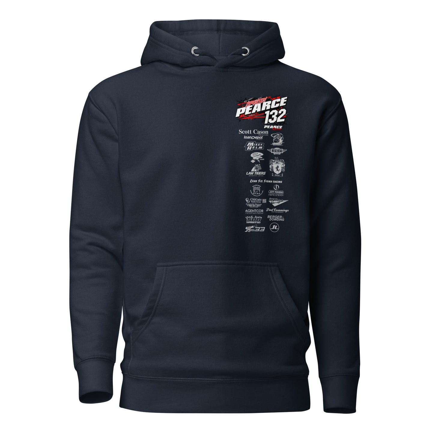 2023 Pearce Racing Hoodie White Logo's